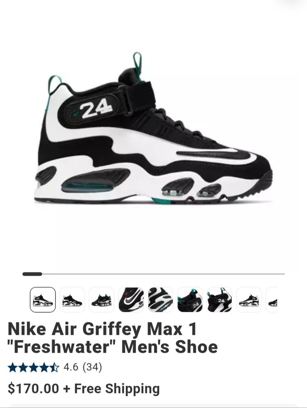Nike High-Top Air Griffey Max 1 in Black White Teal Accents